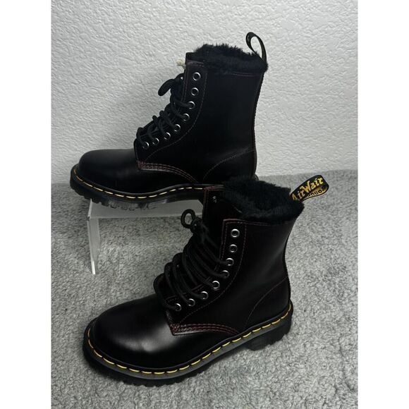 NWT Doc Martens 1460 Serena Oxblood s Boots Women's US Size 5 Faux Fur Lining - Picture 1 of 9